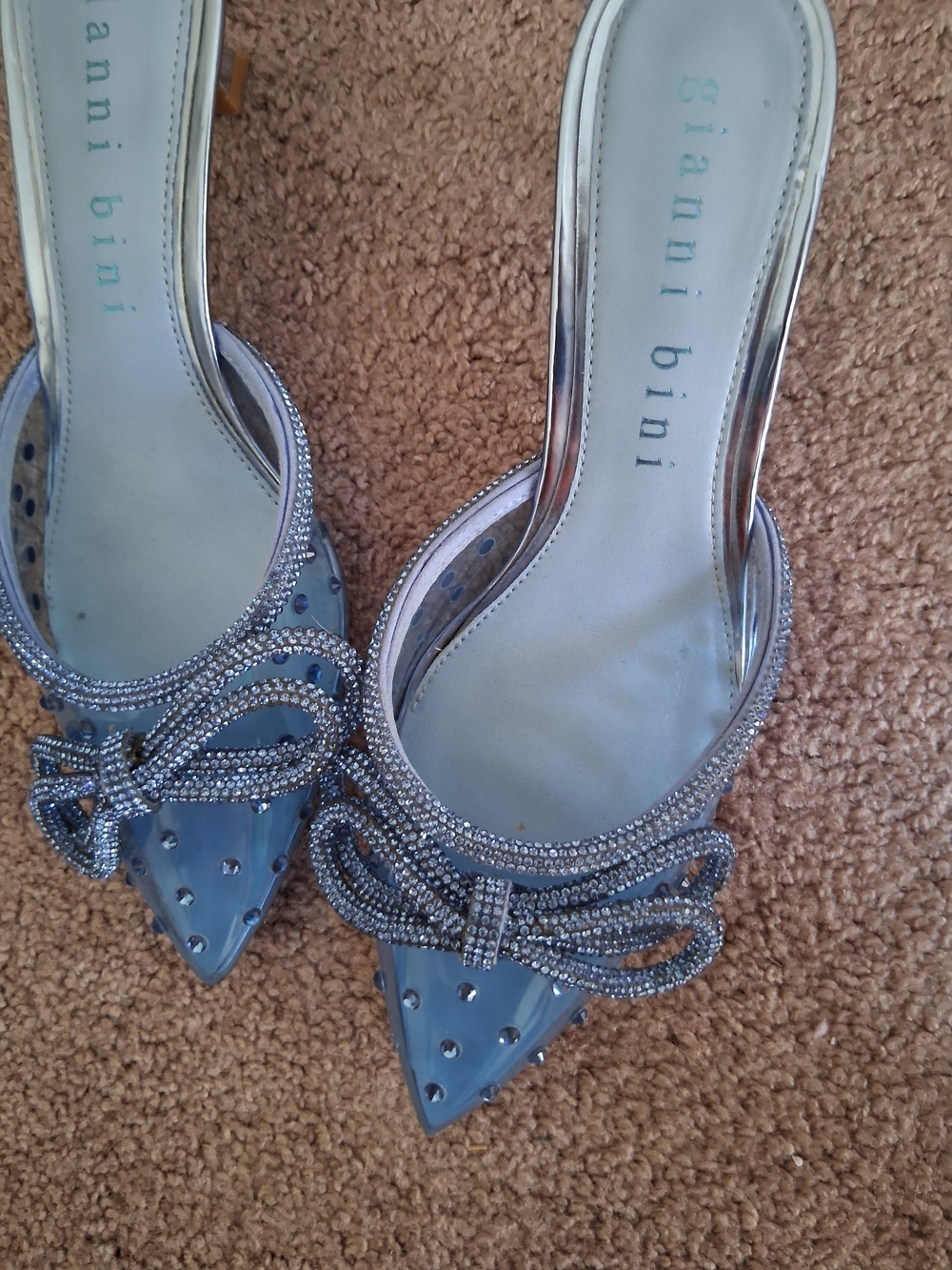 Women's Sz 8 Gianni Bini Blue Pointed Toe Embellished Mule Excellent Condition - Picture 8 of 10